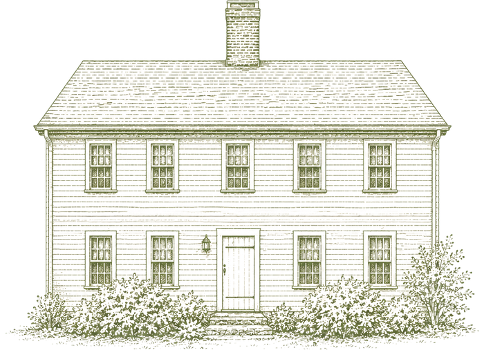 Line engraving of the Skilton house